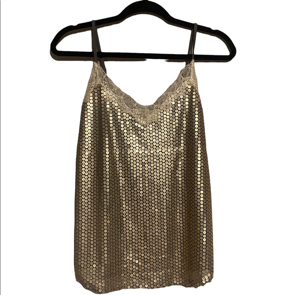 Small , cami gray tank with gold sequins from Living Doll Los Angeles.